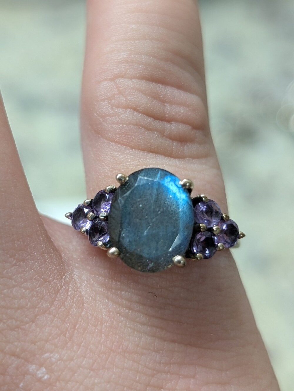Labradorite and Amethyst Accent Sterling Ring in Blue and Purple